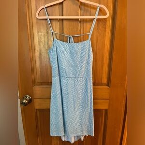 Tie back mini dress. Light blue flower pattern. Lightly used.
